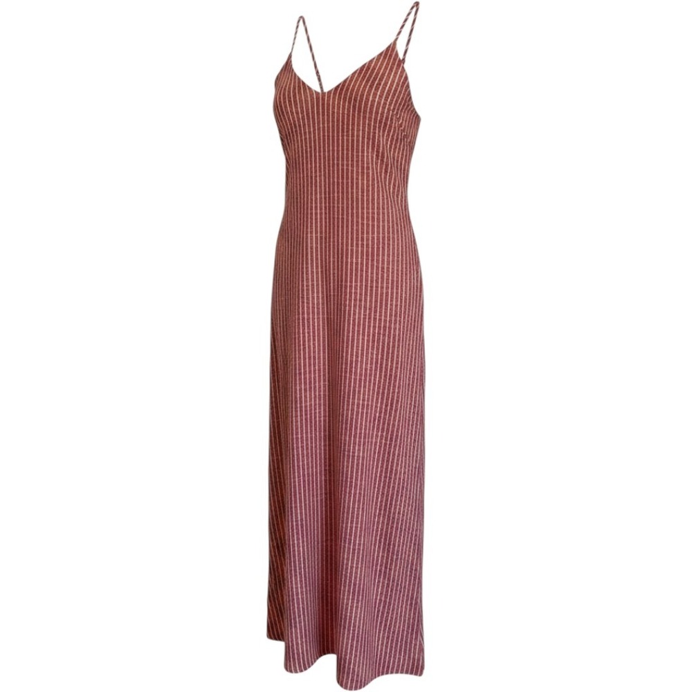 Raviya Red White Striped Cotton Maxi Dress Beach Cover Up Pockets Medium NEW